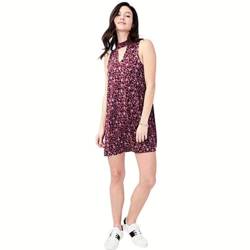 Aeropostale Burgundy Floral Choker Swing Dress - Picture 2 of 9